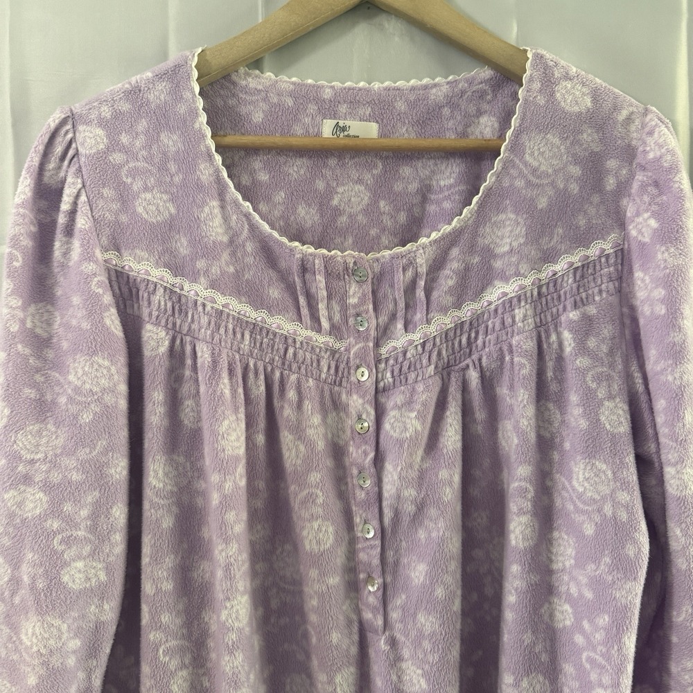 Aria Nightgown Womens L Soft Purple Fleece Warm Pajamas Modest Grandma Long